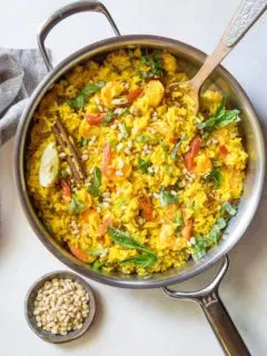 Indian Shrimp Biryani - an easy one-pot meal of aromatic rice, shrimp, and pine nuts. Quick, easy, and healthy! | TheRoastedRoot.net