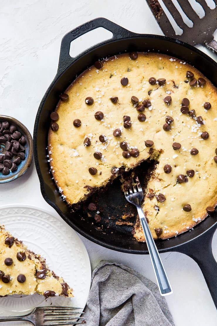 Paleo Chocolate Chip Coconut Flour Skillet Cookie - grain-free, refined sugar-free | TheRoastedRoot.net