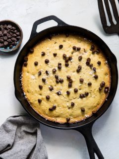 Paleo Chocolate Chip Coconut Flour Skillet Cookie - grain-free, refined sugar-free | TheRoastedRoot.net