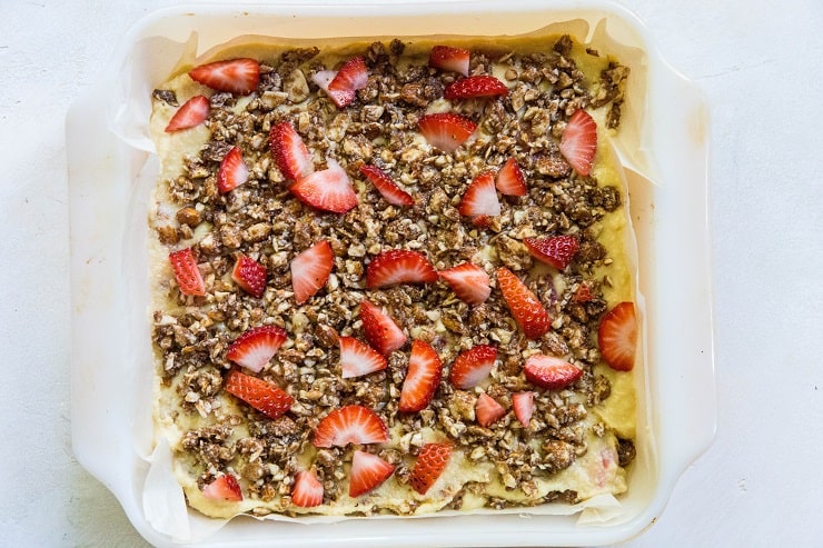 Coconut Flour Coffee Cake with strawberries