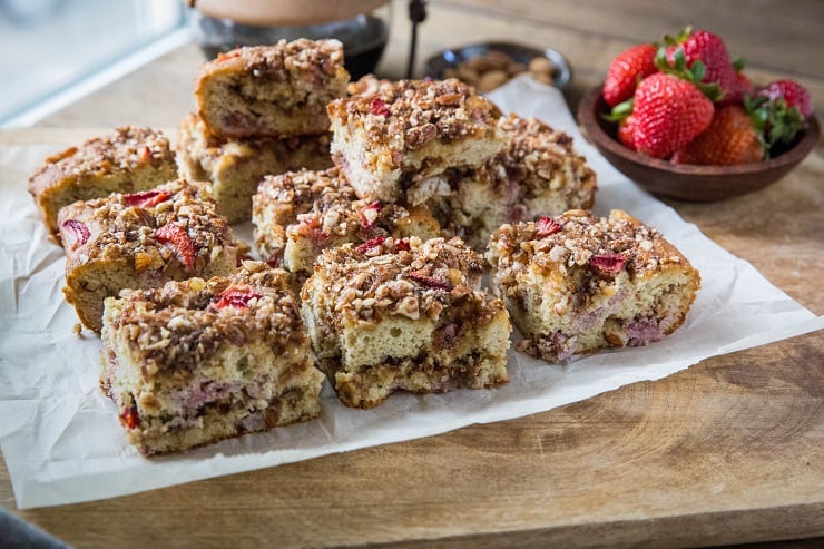 Coconut Flour Paleo Coffee Cake with Strawberries - grain-free, gluten-free, refined sugar-free | TheRoastedRoot.net #breakfast