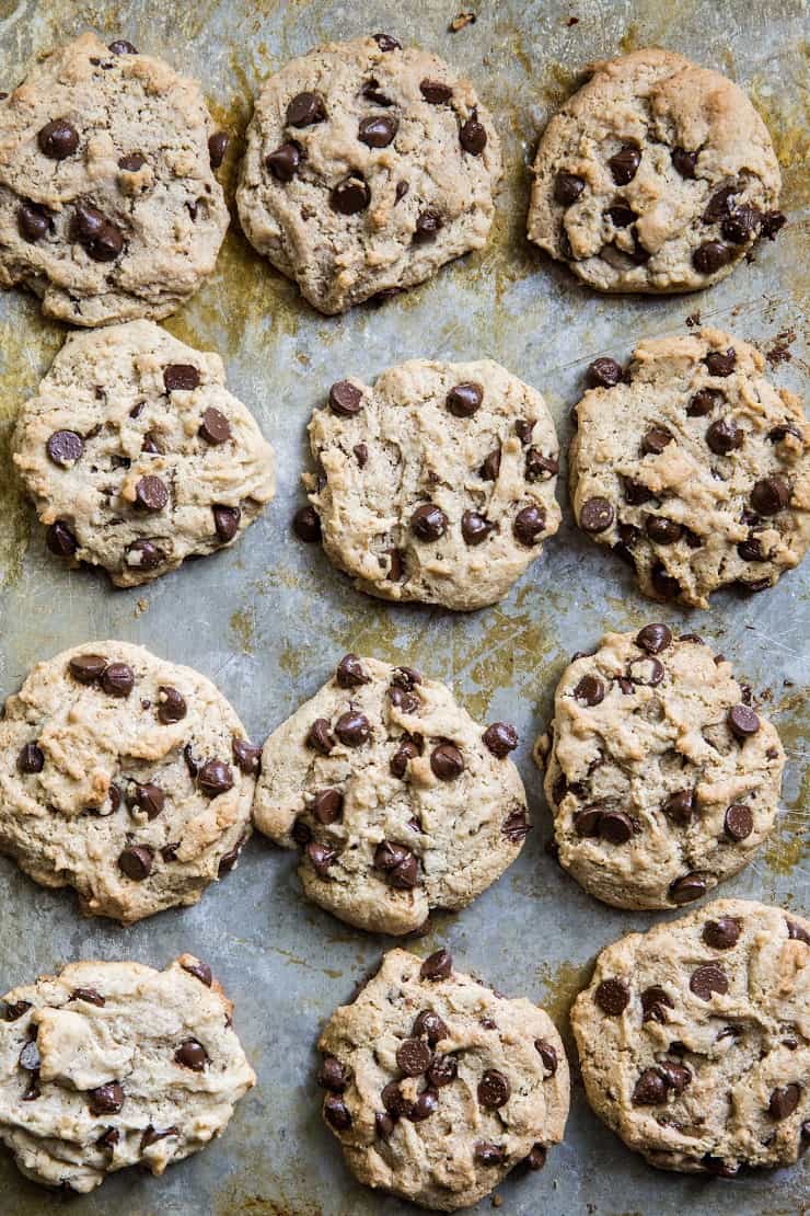 Paleo Vegan Chocolate Chip Cookies - grain-free, refined sugar-free, dairy-free, egg-free cookie recipe | TheRoastedRoot.net #glutenfree