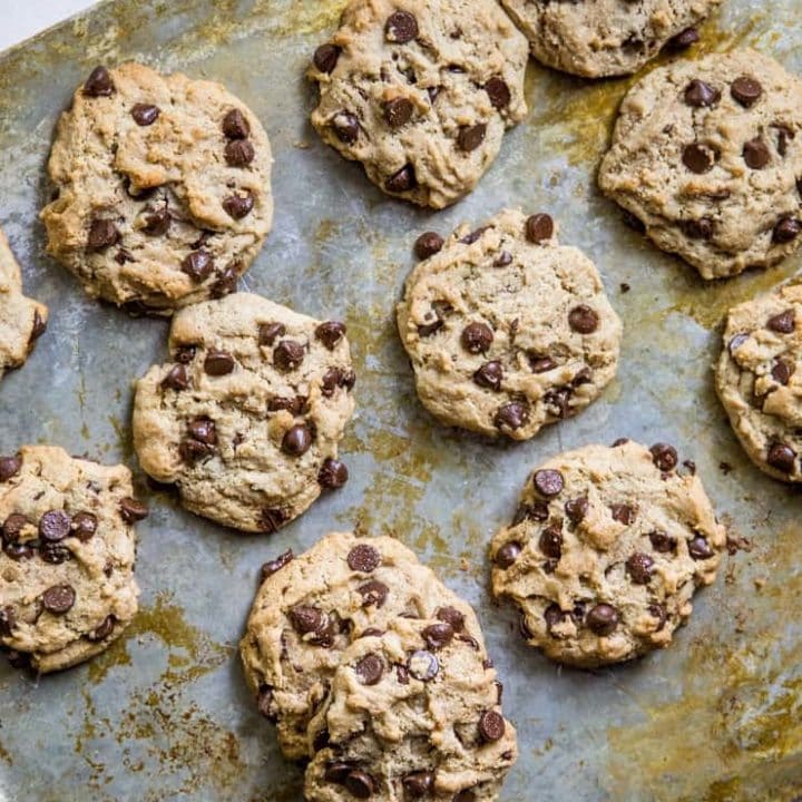 Paleo Vegan Chocolate Chip Cookies made with almond flour and flax seed - refined sugar-free, dairy-free, egg-free healthy chocolate chip cookies