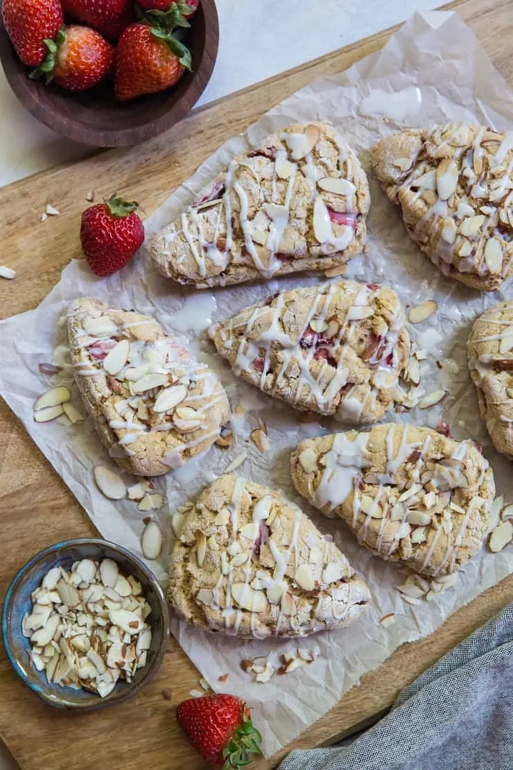 Vegan Gluten-Free Strawberry Scones made with coconut milk and coconut sugar for a healthy breakfast or dessert | TheRoastedRoot.net