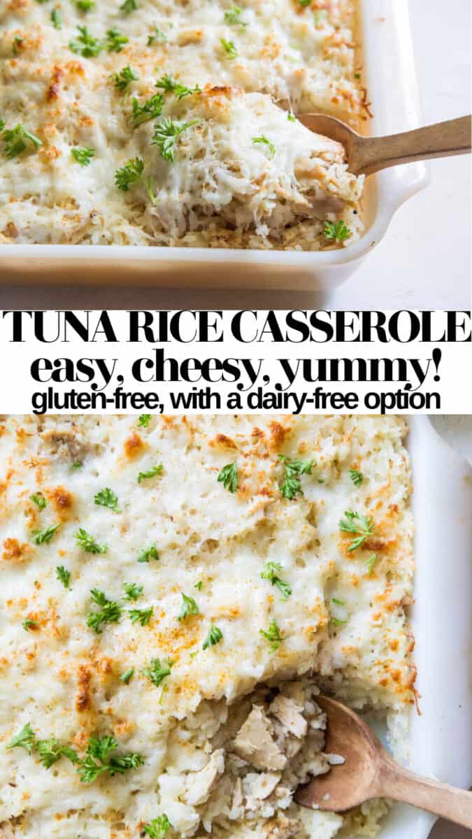 Tuna Rice Casserole - an easy cheesy casserole recipe with a dairy-free option
