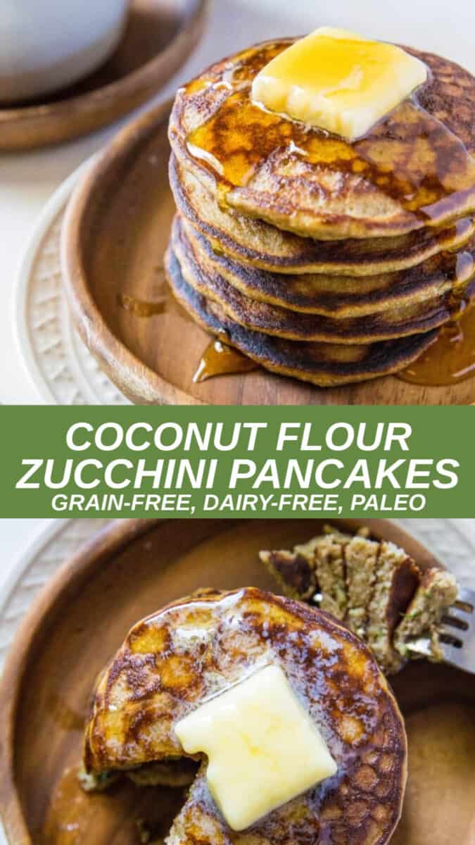 Coconut flour zucchini pancakes that are all-things fluffy, moist, and flavorful PLUS grain-free and healthy! This easy pancake recipe is made in a blender and makes for a delicious weekend breakfast or brunch.