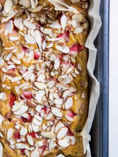 Grain-Free Paleo Strawberry Banana Bread made with coconut flour and coconut sugar | TheRoastedRoot.net #glutenfree #healthy