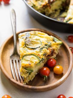 Spinach Frittata with Zucchini, Sun-Dried Tomatoes, and Goat Cheese - a healthy gluten-free breakfast recipe! | TheRoastedRoot.net