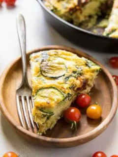 Spinach Frittata with Zucchini, Sun-Dried Tomatoes, and Goat Cheese - a healthy gluten-free breakfast recipe! | TheRoastedRoot.net