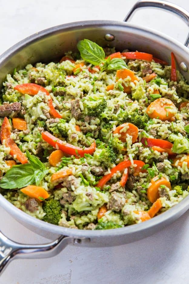 Basil Coconut Ground Beef Skillet With Vegetables And Rice The Roasted Root