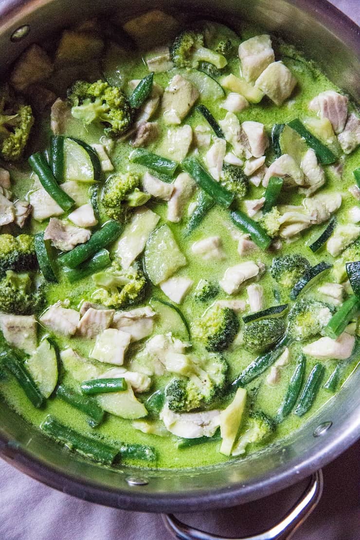 Fish Green Curry with Vegetables - an easy 30-Minute curry recipe with whitefish, broccoli, zucchini, and green beans | TheRoastedRoot.net