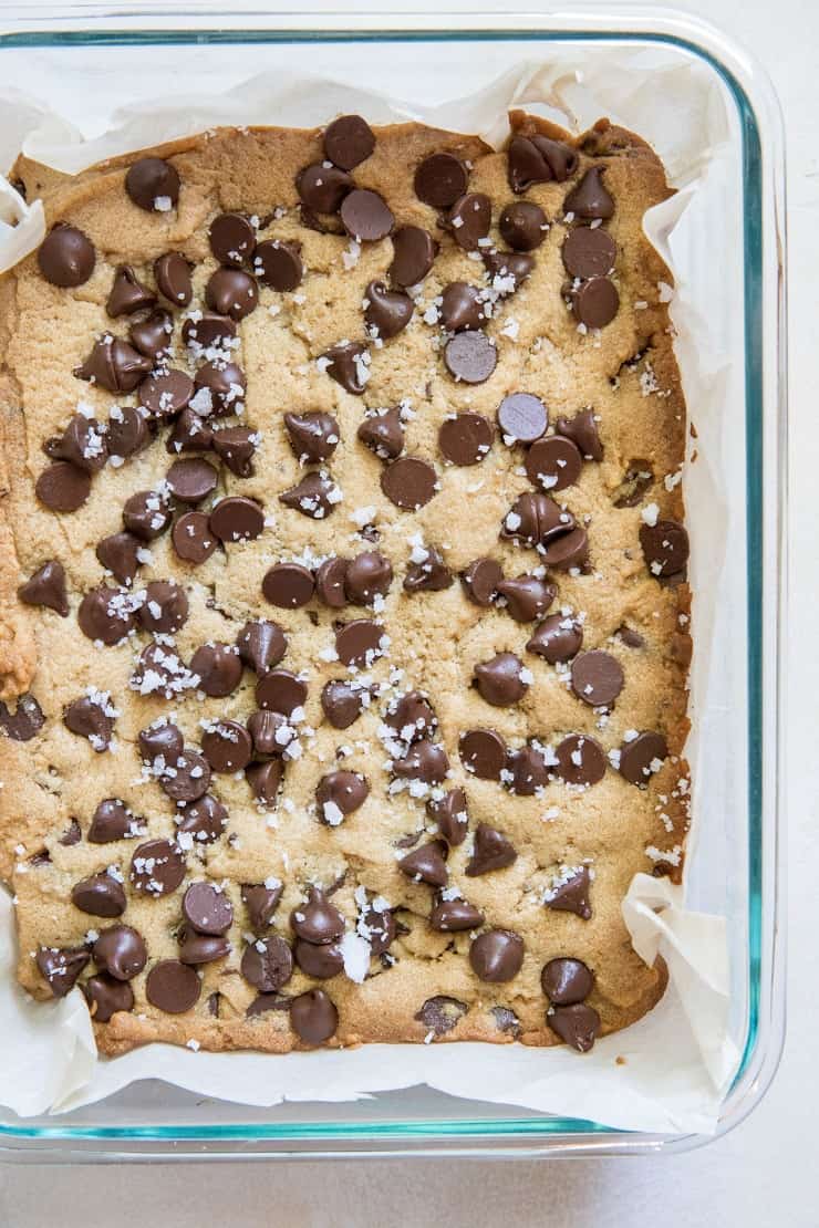 Peanut Butter Chocolate Cookie Bars made with gluten-free flour and coconut sugar | TheRoastedRoot.net