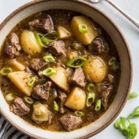 Super quick and easy Instant Pot Beef and Potato Stew | TheRoastedRoot.net #glutenfree #paleo
