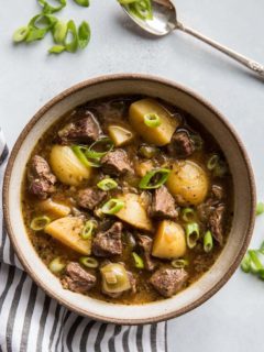 Instant Pot Steak and Potato Soup - a super easy and comforting beef stew recipe | TheRoastedRoot.net #paleo