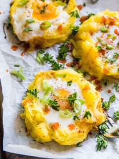 Spaghetti Squash Egg Nests - a fresh and funky clean breakfast recipe that is paleo, keto, whole30 and gluten-free | TheRoastedRoot.net