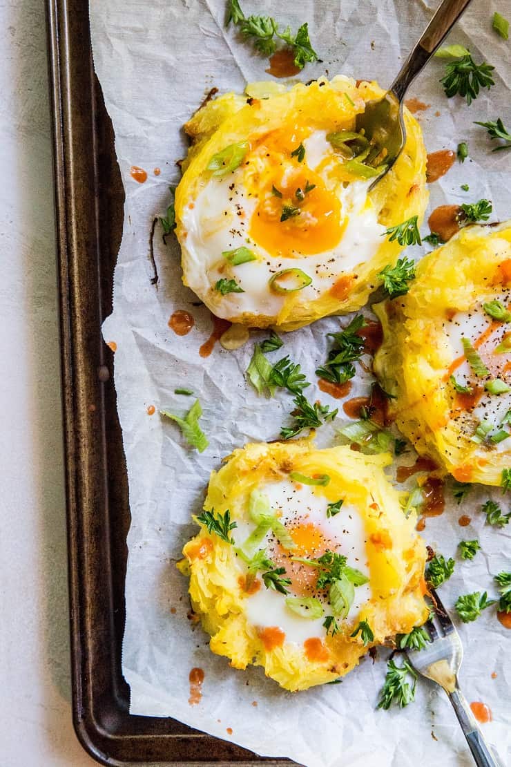 Spaghetti Squash Egg Nests - paleo, whole30, keto, healthy breakfast recipe | TheRoastedRoot.net