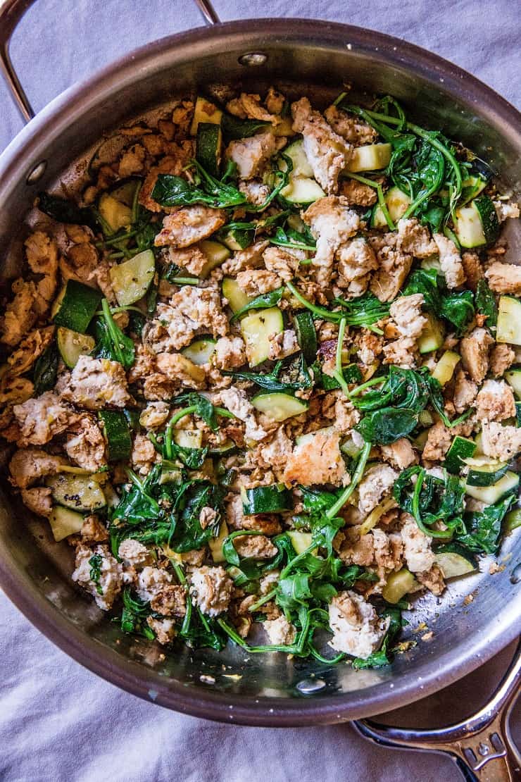 Zucchini and Ground Turkey Skillet with spinach and ginger - an easy paleo, whole30, AIP, keto dinner recipe