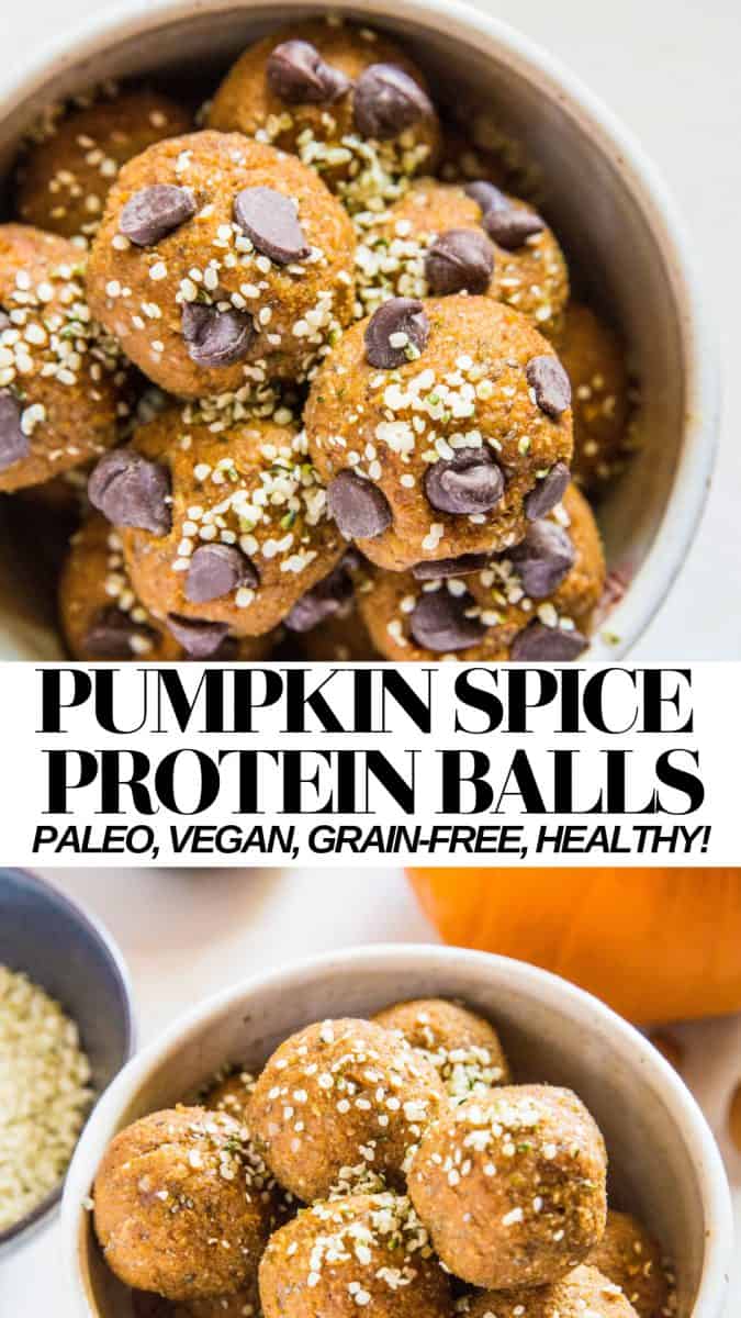 Pumpkin Spice Energy Balls made with nuts, seeds, and dates. Paleo, Vegan, Whole30, healthy snack recipe!