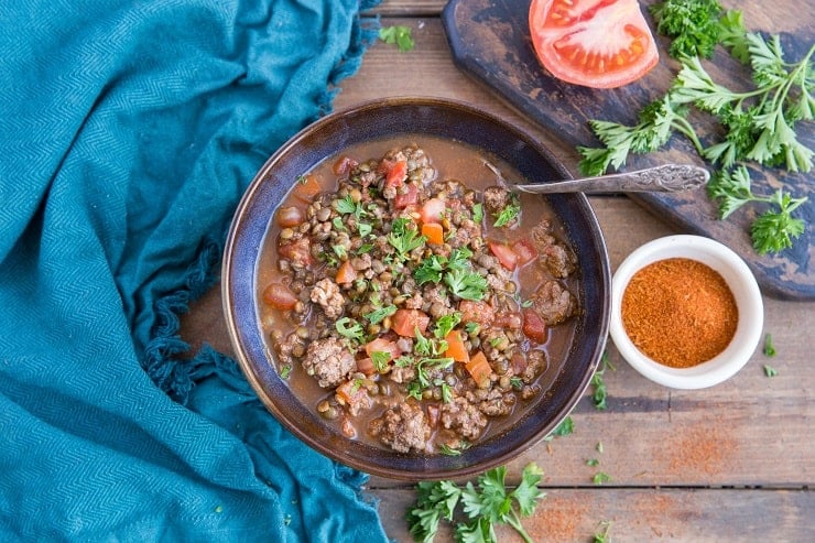 Beef and Lentil Chili - Beanless chili made with ground beef, lentils and vegetables for a hearty, delicious meal | TheRoastedRoot.net