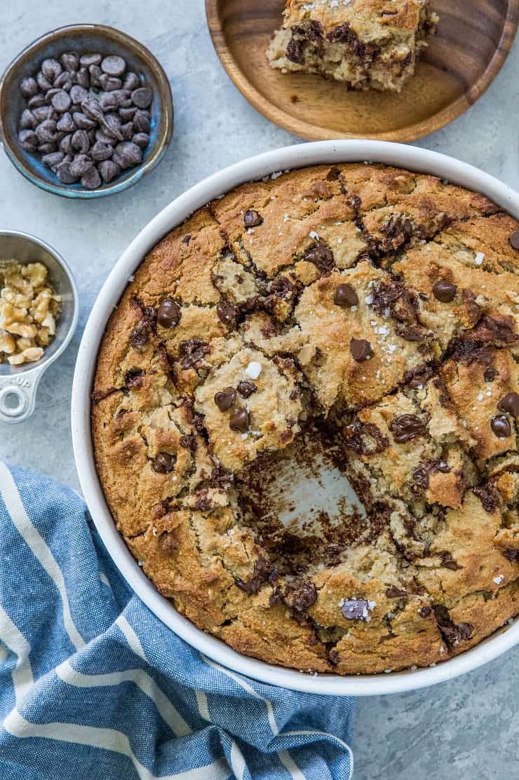 Paleo Chocolate Chip Walnut Banana Cake - grain-free, refined sugar-free, and moist | TheRoastedRoot.net