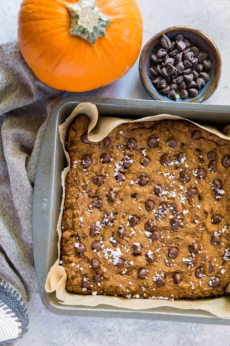 Gluten-Free Pumpkin Spice Cookie Bars made with coconut sugar and pure maple syrup for a refined sugar-free dessert recipe | TheRoastedRoot.net