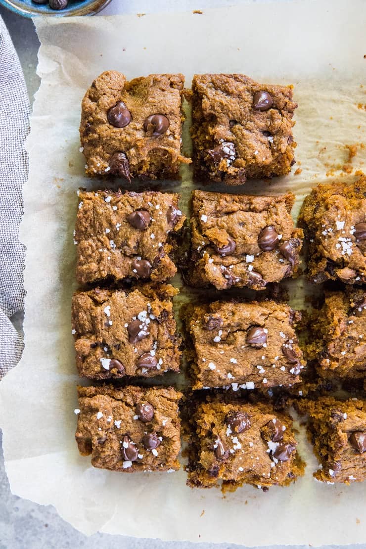 Gluten-Free Pumpkin Cookie Bars made with coconut sugar for a refined sugar-free fall dessert | TheRoastedRoot.net