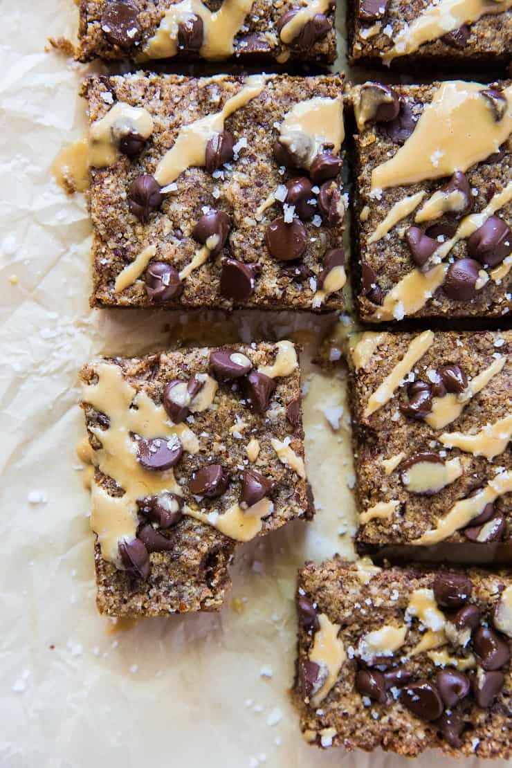 Grain-Free Tahini Blondies made with hazelnut flour and coconut sugar - gooey, chewy, delicious and healthy! | TheRoastedRoot.net