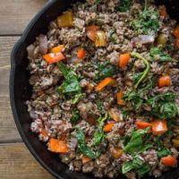 One-Skillet Ground Beef and Wild Rice with onion, garlic, rainbow chard, and bell pepper - an easy, quick well-balanced meal recipe ready in under 1 hour | TheRoastedRoot.net