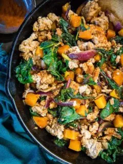 Ground Turkey and Butternut Squash Skillet with Rainbow Chard and onions - a healthy, paleo, low-carb, whole30 recipe | TheRoastedRoot.net
