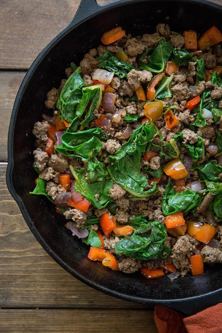 One-Skillet Ground Beef and Rainbow Card - an easy, nutritious dinner recipe | TheRoastedRoot.net