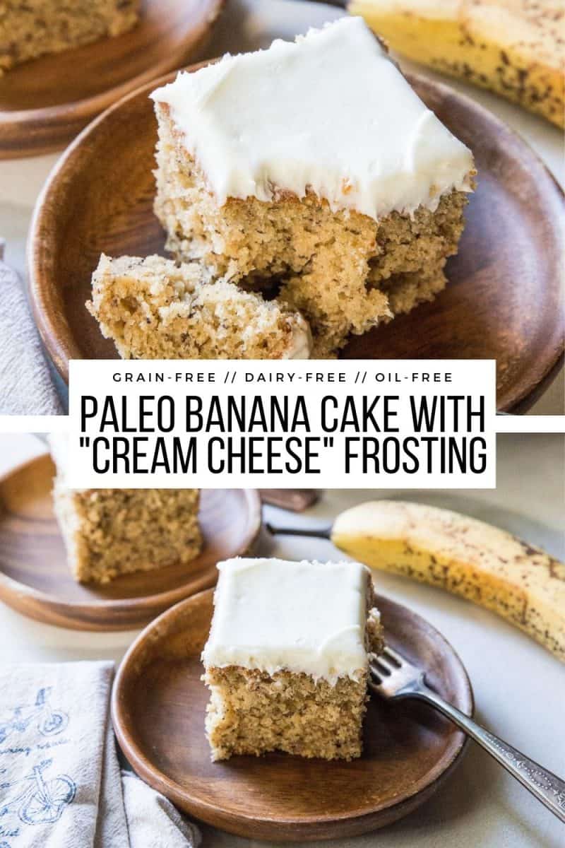 Paleo Banana Cake with Vegan "Cream Cheese" Frosting is a healthy dessert or snack that is grain-free, oil-free, dairy-free, gluten-free and easy to prepare! Moist, fluffy, healthy and naturally sweet!