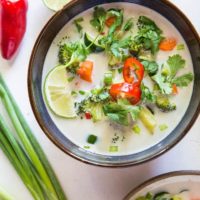 Thai Coconut Soup with Vegetables - an easy, clean soup recipe with coconut milk, lemongrass, lime juice and veggies | TheRoastedRoot.net