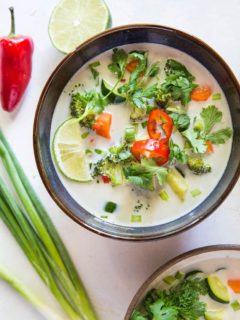 Thai Coconut Soup with Vegetables - an easy, clean soup recipe with coconut milk, lemongrass, lime juice and veggies | TheRoastedRoot.net