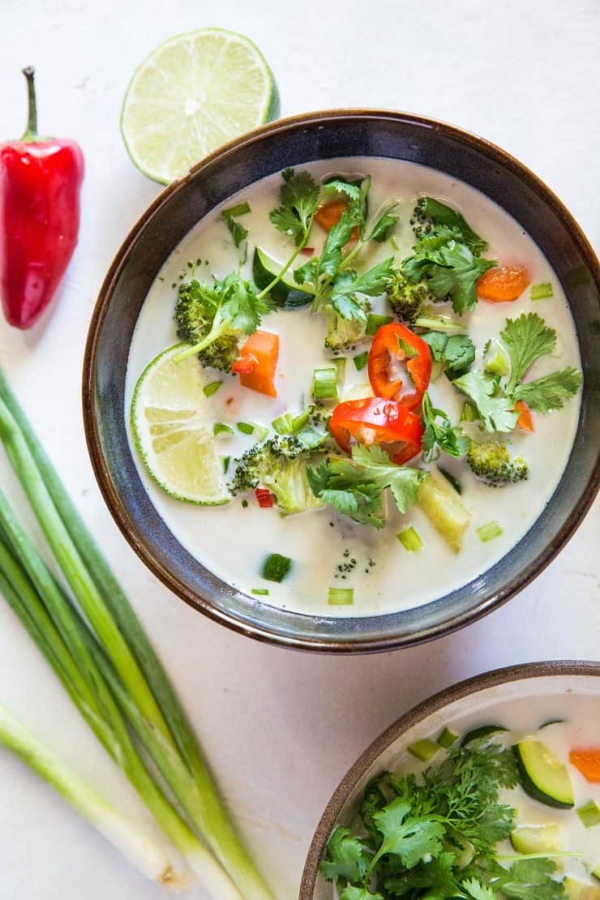 Thai Coconut Soup with Vegetables - an easy, clean soup recipe with coconut milk, lemongrass, lime juice and veggies | TheRoastedRoot.net