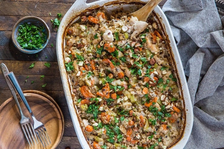Wild Rice Chicken Casserole made dairy-free and gluten-free - a healthy, filling dinner recipe | TheRoastedRoot.net