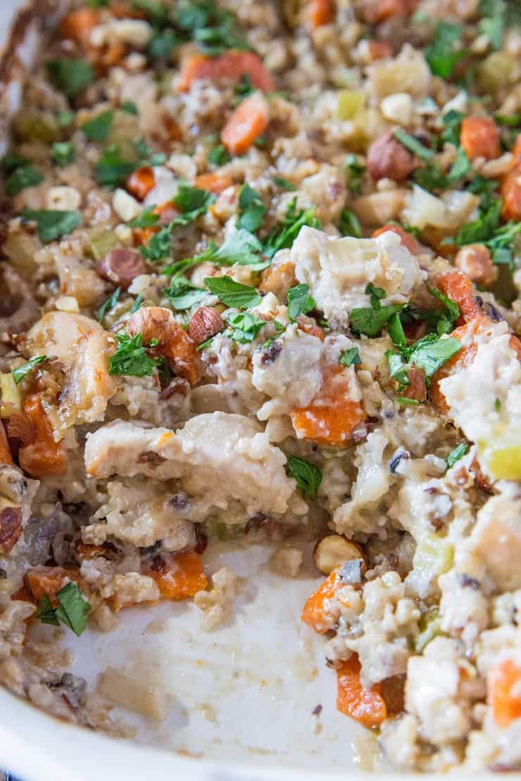 Chicken and Rice Casserole - dairy-free, gluten-free casserole recipe that is flavorful, filling and delicious! | TheRoastedRoot.net
