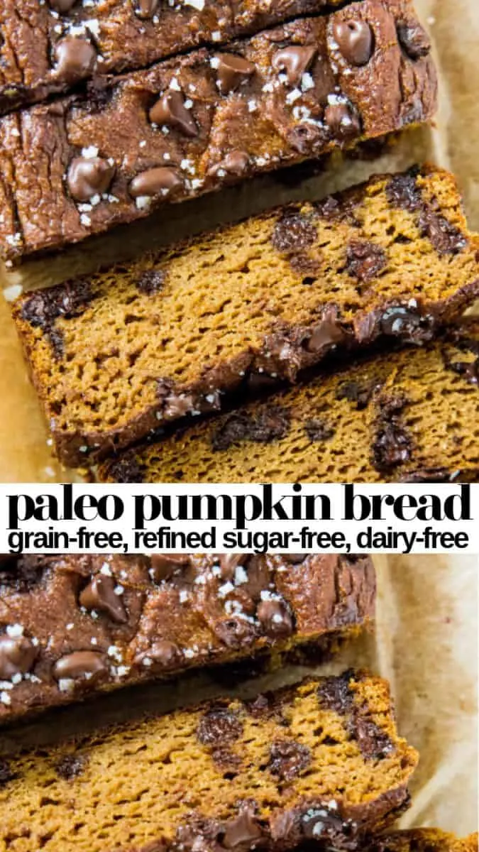 Paleo Pumpkin Bread with Chocolate Chips - made with coconut flour and sweetened with pure maple syrup for a healthy pumpkin bread recipe - grain-free, refined sugar-free, dairy-free and delicious!