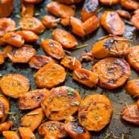 baking sheet of roasted carrots