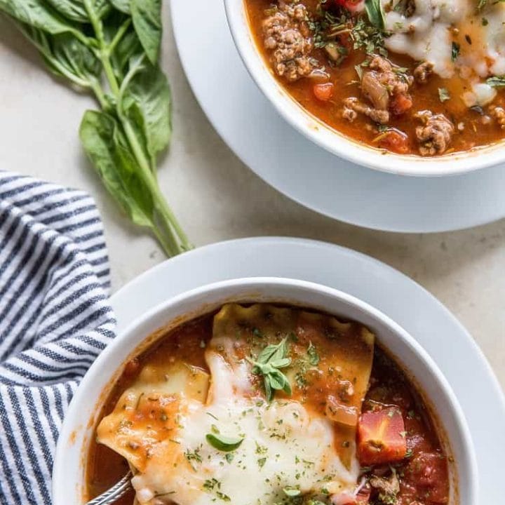 Instant Pot Lasagna Soup - a delicious mashup of classic lasagna and tomato soup! Quick and easy pressure cooker recipe | TheRoastedRoot.net