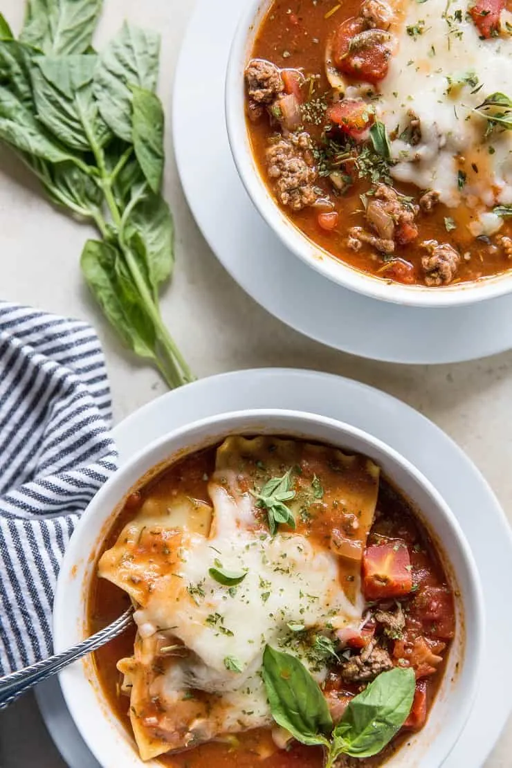 Instant Pot Lasagna Soup - a delicious mashup of classic lasagna and tomato soup! Quick and easy pressure cooker recipe | TheRoastedRoot.net