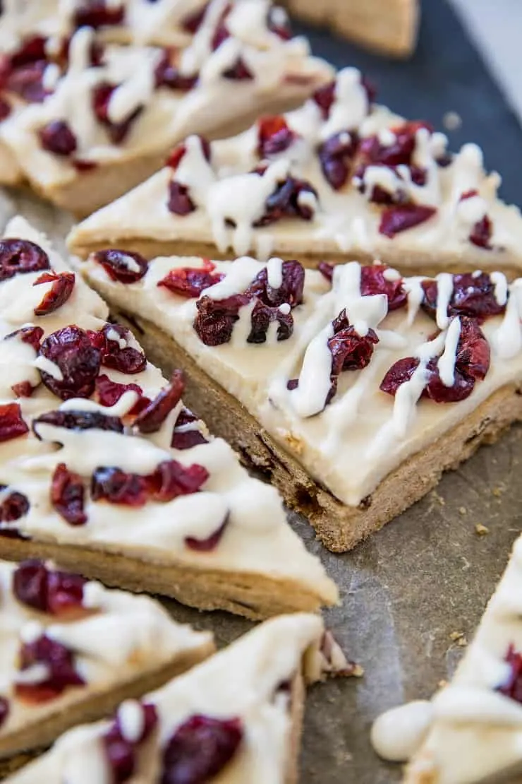 Cranberry Bliss Bars on a shortbread crust - gluten-free cranberry bliss bars that are healthy, paleo, dairy-free and vegan