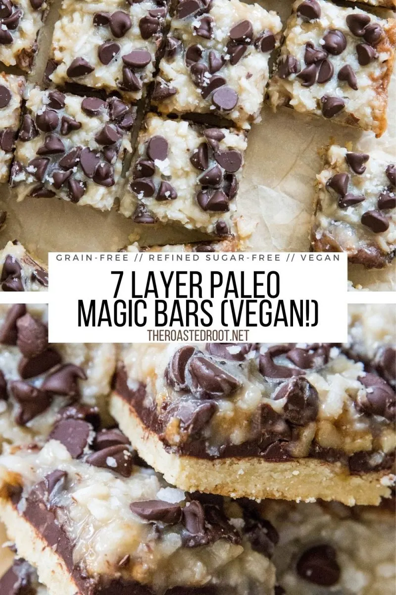 7 Layer Paleo Magic Bars - grain-free, vegan, dairy-free, refined sugar-free, healthier version than classic Magic Bars. A great holiday treat recipe!