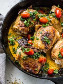 Creamy Tuscan Chicken - paleo, whole30, keto, healthy clean dinner recipe made in just one pot or skillet | TheRoastedRoot.net