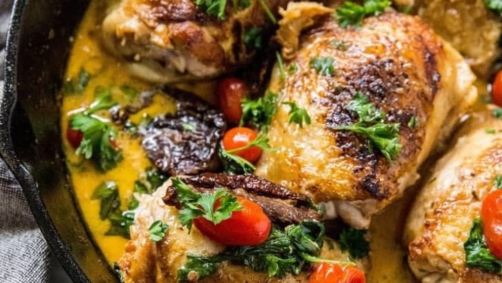 Creamy Tuscan Chicken - paleo, whole30, keto, healthy clean dinner recipe made in just one pot or skillet | TheRoastedRoot.net
