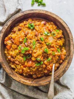 Crock Pot Vegan Pumpkin Chili - a nutritious vegetarian chili recipe made in the slow cooker | TheRoastedRoot.net