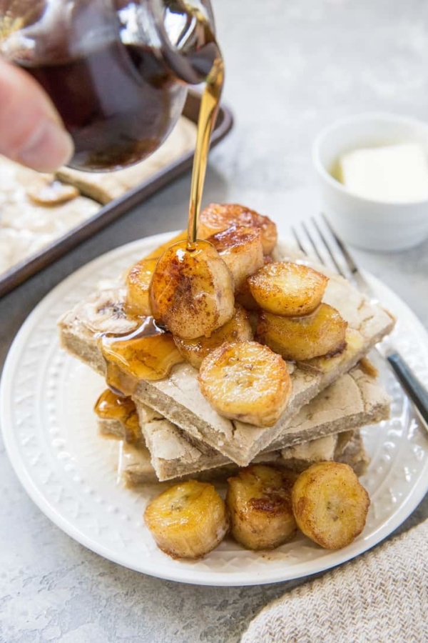 Paleo Banana Sheet Pan Pancakes - a big batch of grain-free banana pancakes made easy in a sheet pan