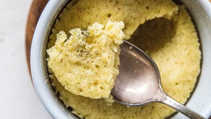 Grain-Free Vanilla Mug Cake - a paleo mug cake recipe made with almond flour - refined sugar-free and easy to make in the microwave | TheRoastedRoot.net