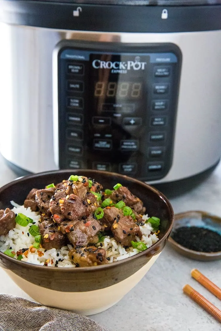Serve Instant Pot Beef Bulgogi over white or brown rice