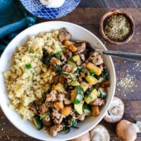 Ground Turkey Bowls with Mushrooms, Zucchini and Spinach with Cabbage Rice - paleo, keto, whole30 dinner recipe | TheRoastedRoot.net