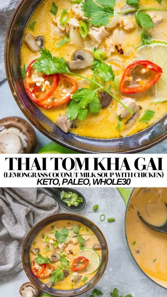 Thai Tom Kha Gai - Lemongrass ginger coconut milk soup with chicken and mushrooms - keto, paleo, whole30, healthy and delicious!